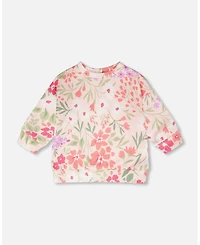 Deux par Baby Girls French Terry Sweatshirt Pink Printed Flowers