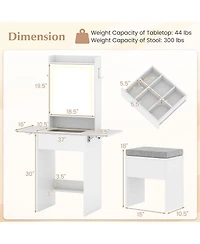 Volenca Space-Saving Vanity Desk with Lighted Mirror and Lights, Bedroom Makeup Table