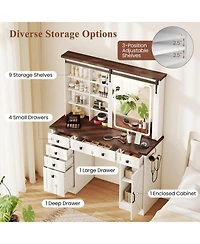 Volenca Farmhouse Vanity Desk with Barn-Style Sliding Mirror and 3 Lighting Modes