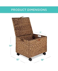 Best Choice Products Hyacinth Rolling Filing Cabinet Mobile Organizer Storage Basket w/ Lid, Locking Wheels