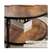 gaomon Round Coffee Table, 31" Coffee Table with Open Storage Shelf, 2-Tier Industrial Circle Wood Center Table for Living Room
