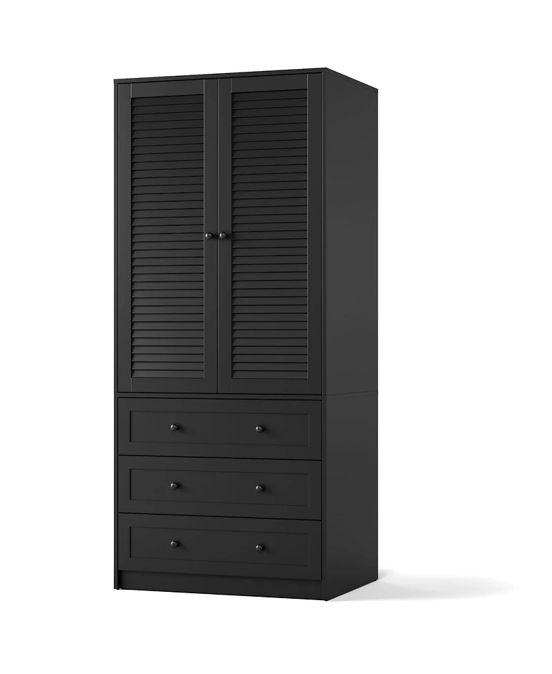 gaomon Armoire Wardrobe Closet with Drawers, 69.5" Wooden Wardrobe Cabinet with Hanging Rod & Doors