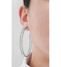 Rivka Friedman Rhodium Rectangle Cubic Zirconia Statement Hoop Earrings