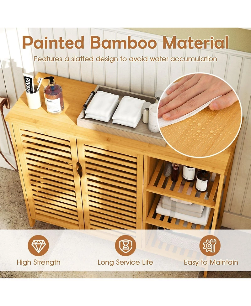 Volenca 2-Door Bamboo Bathroom Storage Cabinet Organizer with Shelves, Freestanding