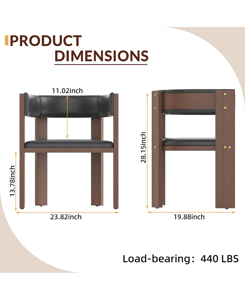 gaomon Set of 4 Modern Pu Leather Upholstered Dining Chairs, Curved Backrest with Rubber Wood Frame