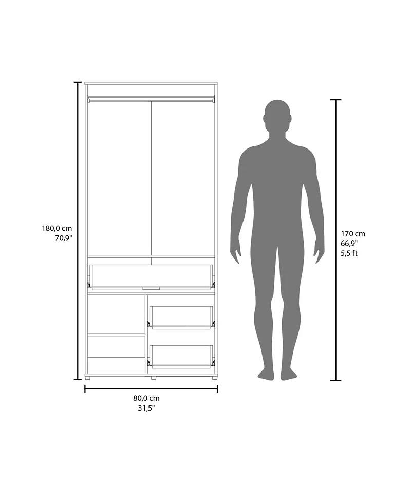 Fm Furniture Care Free Multi-Storage Wardrobe with Rod and Shelving