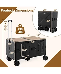 Mecale Large Foldable Utility Cart with 2-Tier Storage Crates and Telescoping Handle