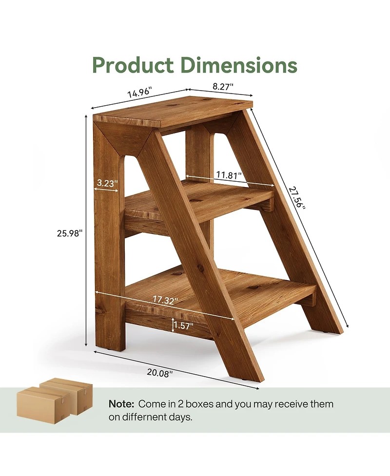 Tribesigns Solid Wood End Table Set of 2, 3-Tier Farmhouse Side Table with Open Storage Shelves, Rustic Nightstand for Living Room