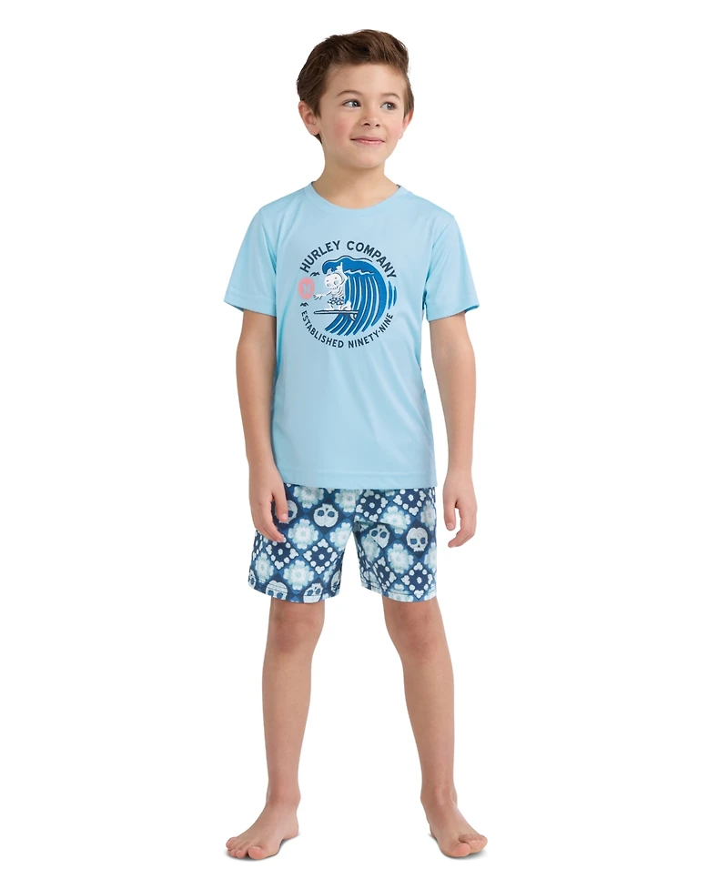 Hurley Boys 4-7 Crochet Skull Swim T-Shirt and Shorts, 2-Piece Set