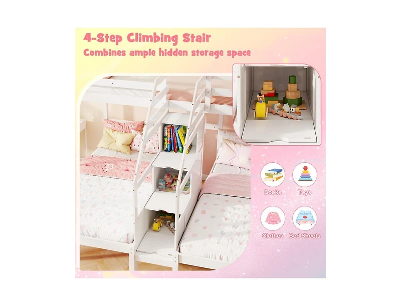 Slickblue Twin Over Twin Bunk Bed with Stair Storage for Kids and Teens - One Size Fits All