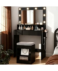 Volenca 31.5" Vanity Desk with Lighted Mirror, 3 Lighting Modes, and Storage Shelves