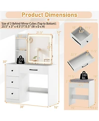 Volenca Vanity Desk and Chair Set with Sliding Lighted Mirror and 4 Drawers, Makeup Table