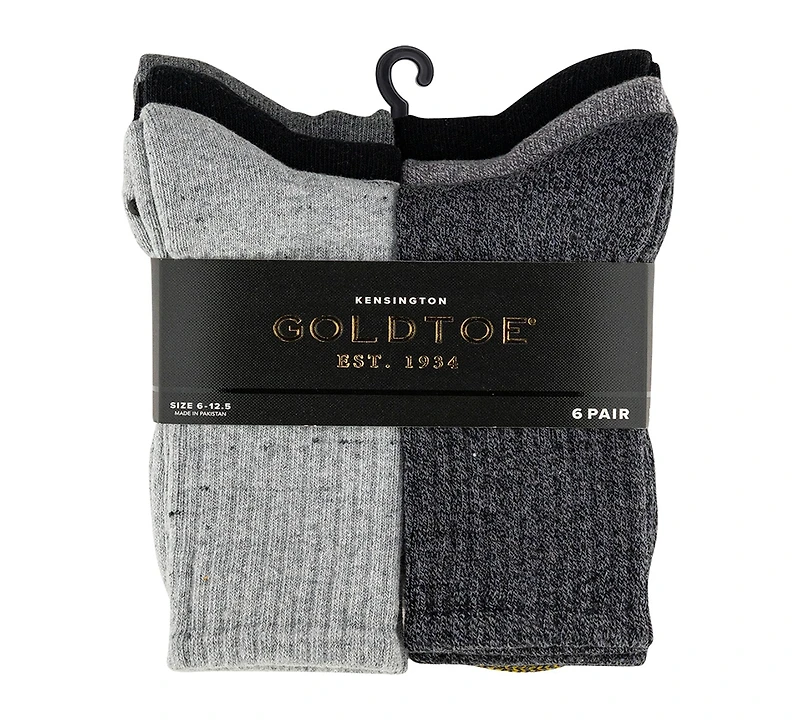 Gold Toe Men's 6-Pack Kensington Reinforced Toe Short Crew Socks