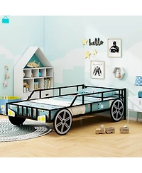 Slickblue Kids Twin Size Car Bed Frame with Safety Rails and Metal Frame - 42