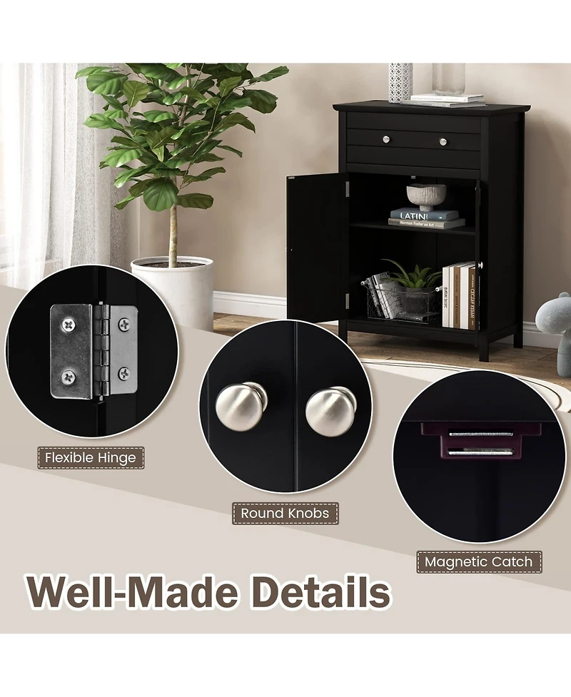 Volenca 2-Door Freestanding Bathroom Cabinet with Drawer and Adjustable Shelf