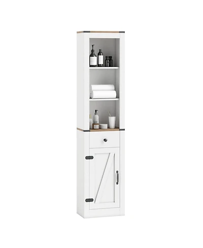 Volenca 68" Tall Narrow Bathroom Cabinet with Barn Door and Drawer, Slim Storage Organizer