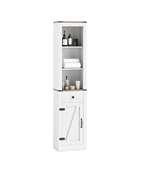 Volenca 68" Tall Narrow Bathroom Cabinet with Barn Door and Drawer, Slim Storage Organizer