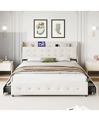 gaomon Queen Upholstered Platform Bed Frame with Trundle