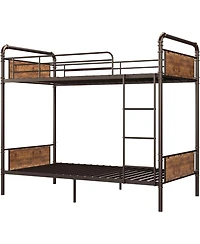 gaomon 2-in-1 Twin Metal Bunk Bed, Convertible Loft Frame with Guardrails & Ladder, Heavy Duty, Brown