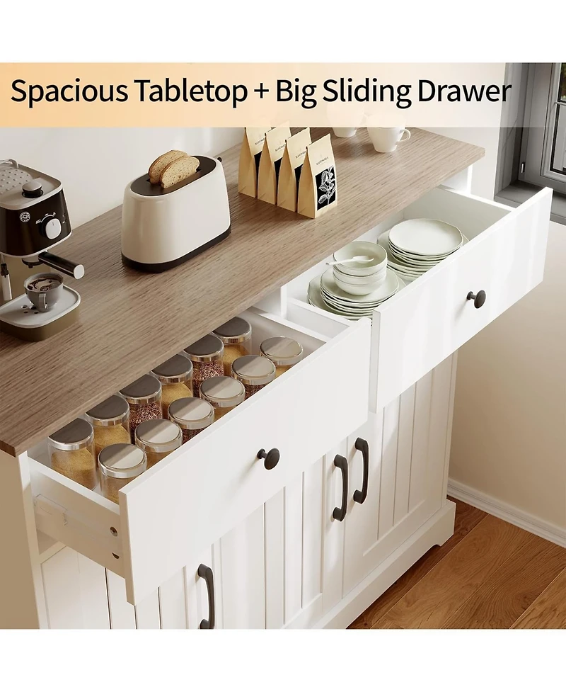 gaomon 42.5 in Sideboard Buffet Cabinet with Storage, Wooden Kitchen Storage Cabinet with Adjustable Shelf, Drawers & Barn Doors