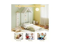 Slickblue Twin House-Shaped Bed with Roof and Semi Fence for Kids