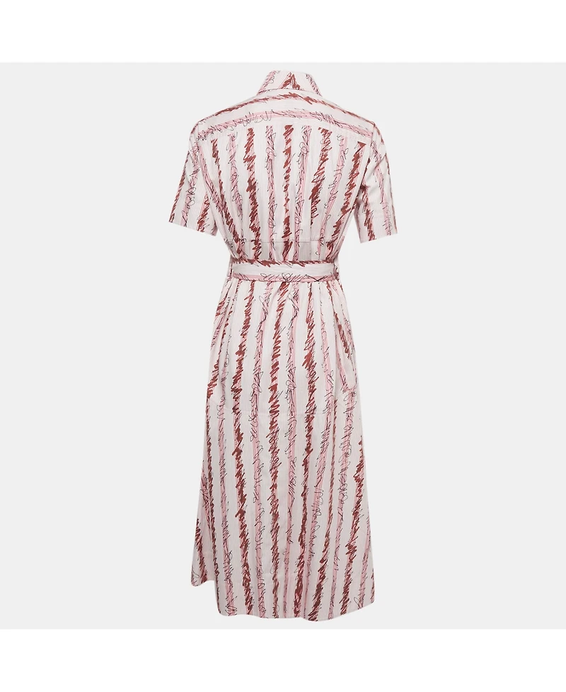 Pre-Owned Burberry Women's Pink Scribble Printed Cotton Belted Shirt Dress