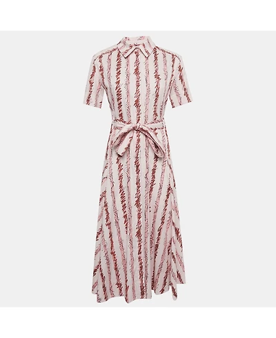 Pre-Owned Burberry Women's Pink Scribble Printed Cotton Belted Shirt Dress