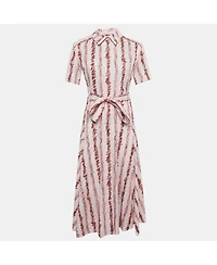 Pre-Owned Burberry Women's Pink Scribble Printed Cotton Belted Shirt Dress