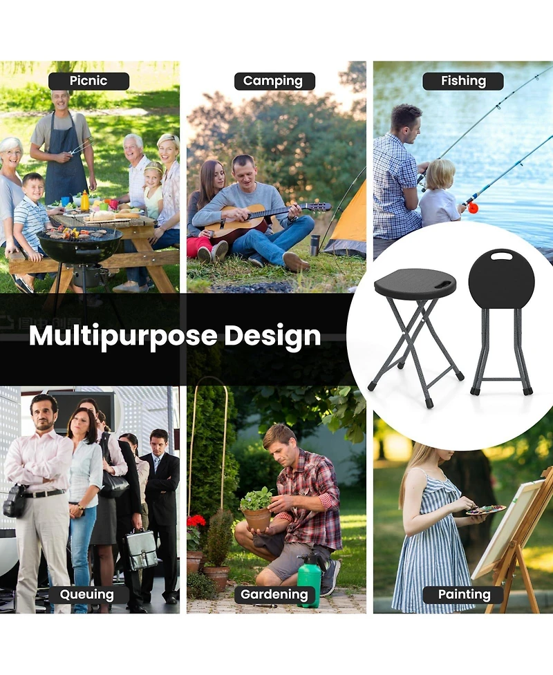 Mecale Adult Folding Stool with Built-In Carry Handle, Portable Compact Seat