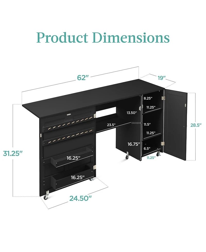 Best Choice Products Large Portable Multipurpose Folding Sewing Table w/ Magnetic Doors, Craft Storage