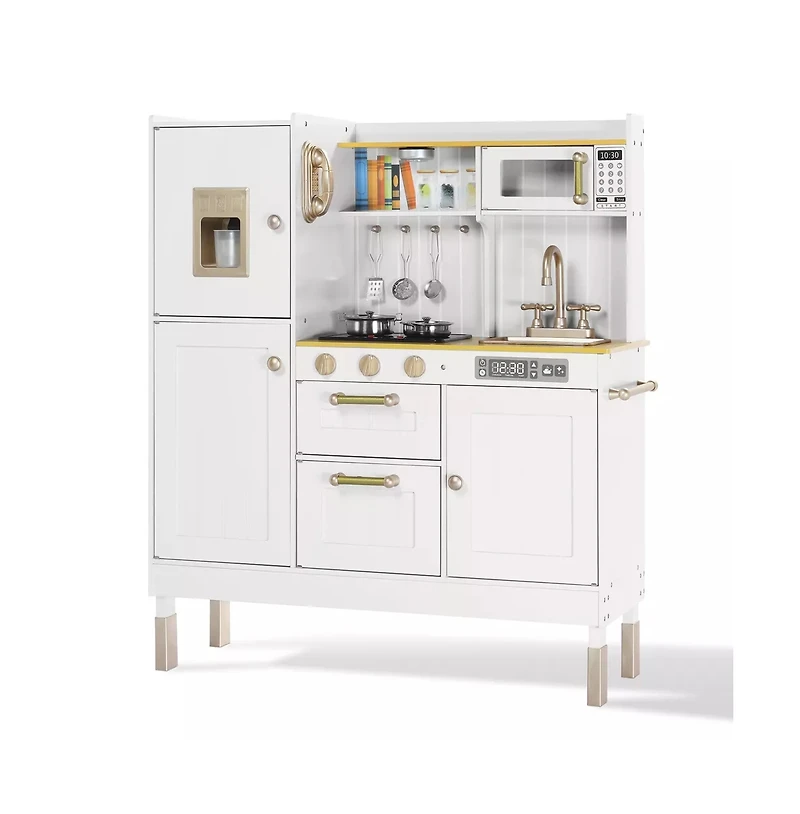 Kinder King Pretend Play Kitchen Wooden Toy Set for Kids w/Lights & Sounds, Utensils, Oven, Microwave