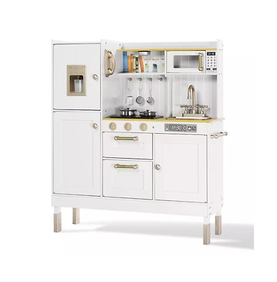 Kinder King Pretend Play Kitchen Wooden Toy Set for Kids w/Lights & Sounds, Utensils, Oven, Microwave