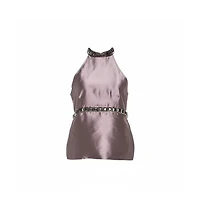Pre-Owned Burberry Women's Metallic Purple Silk Blend Stud Embellished Halter Neck Top