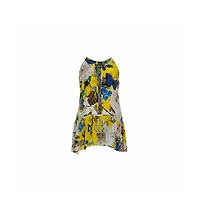 Pre-Owned Roberto Cavalli Women's Yellow Printed Silk Lace Detail Halter Top