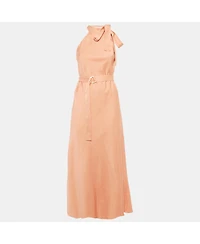 Pre-Owned Zimmermann Women's Peach Dupion Neck Tie Detail Midi Dress