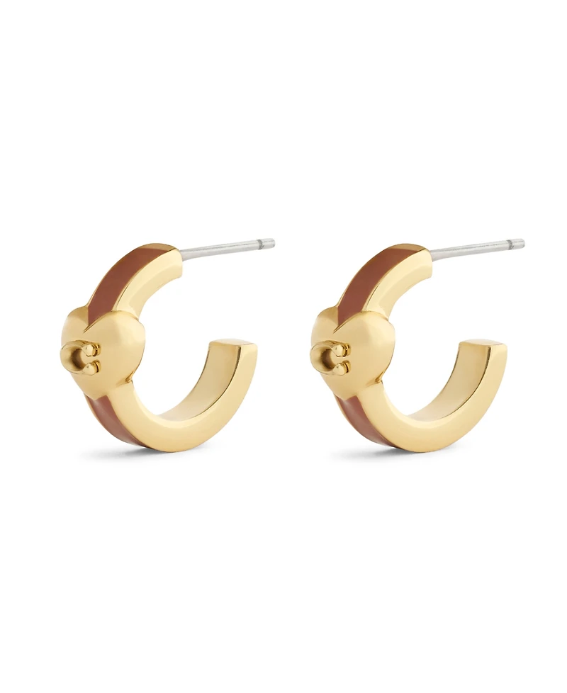 Coach Gold Signature C Heart Huggie Earrings