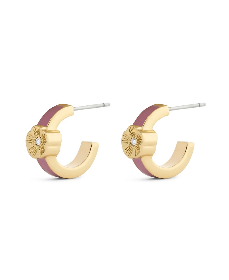Coach Pink Signature Tea Rose Enamel Huggie Earrings