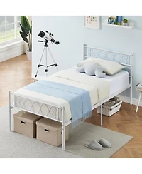 gaomon Twin Xl Metal Bed Frame with Heart Design Headboard, Underbed Storage, No Box Spring Required