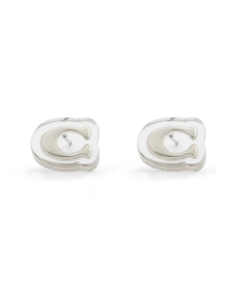 Coach Rhodium Signature C Lucite Stud Earrings
