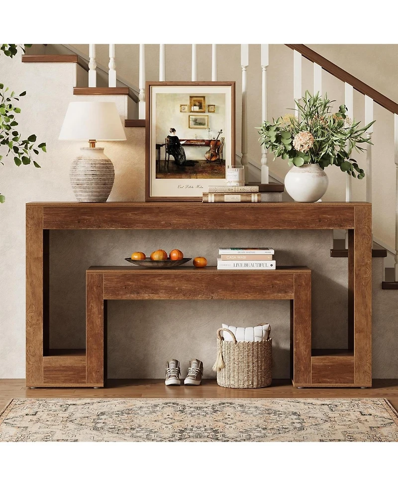 Tribesigns 63-Inch Long Console Table with 2-Tier Shelf,Wood Farmhouse Sofa Table Behind The Couch,Narrow Sofa Table, Rustic Brown