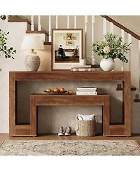 Tribesigns 63-Inch Long Console Table with 2-Tier Shelf,Wood Farmhouse Sofa Table Behind The Couch,Narrow Sofa Table, Rustic Brown