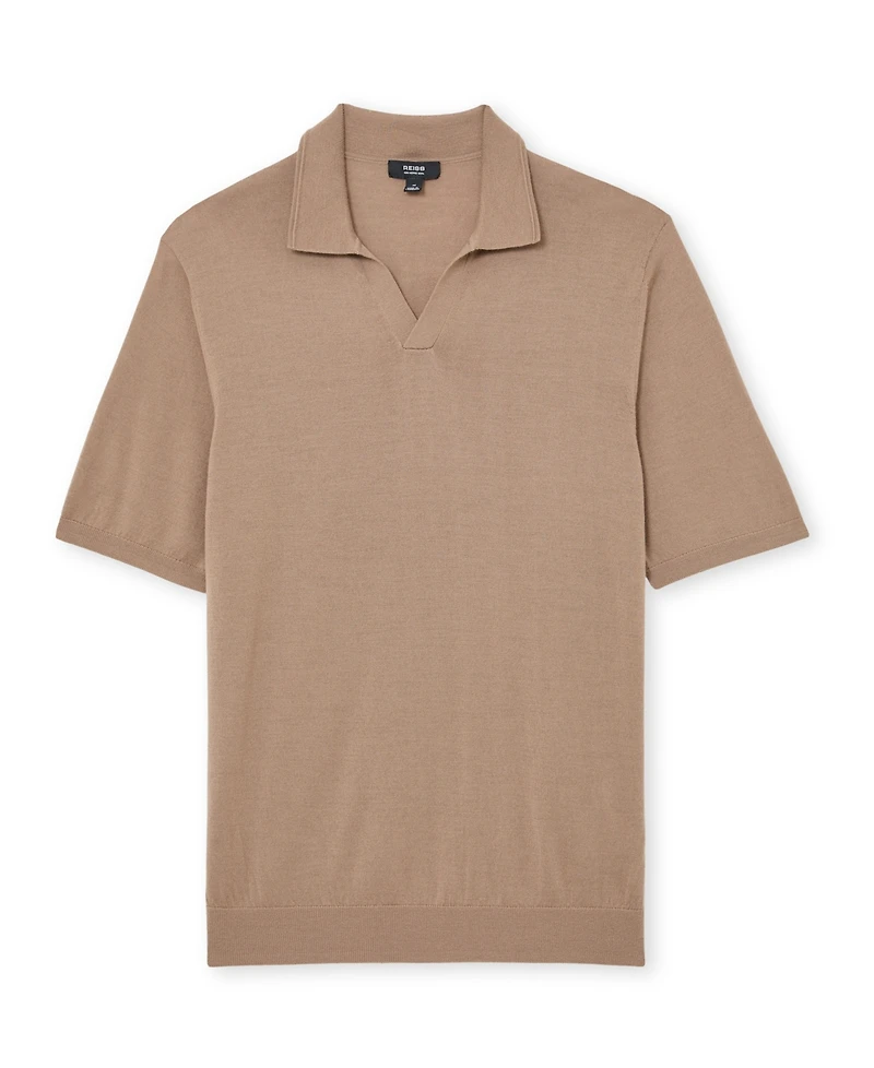 Reiss Men's Merino Wool Open Collar Polo Shirt