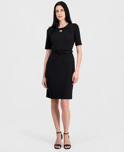 Anne Klein Women's Elbow-Sleeve Twist-Front Sheath Dress