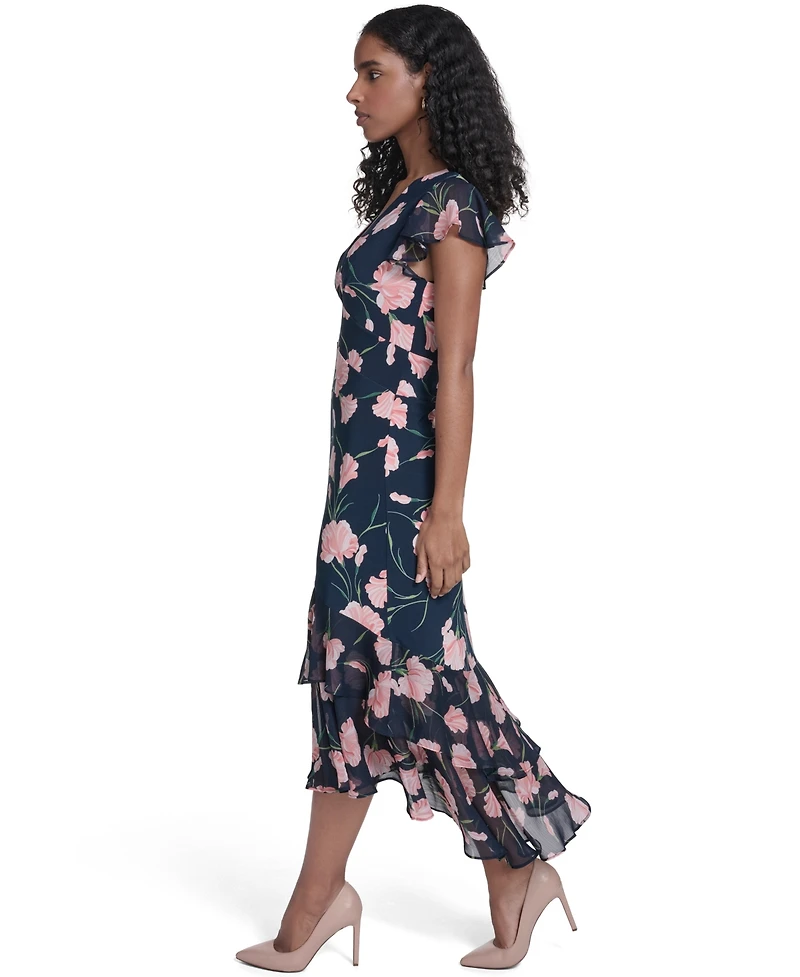 Tommy Hilfiger Women's V-Neck Empire Tiered Midi Dress