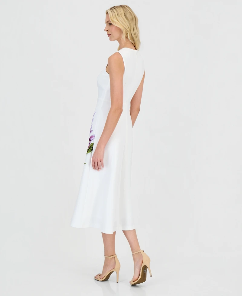 Anne Klein Petite Crew Neck Printed Midi Dress