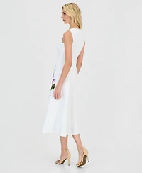 Anne Klein Petite Crew Neck Printed Midi Dress