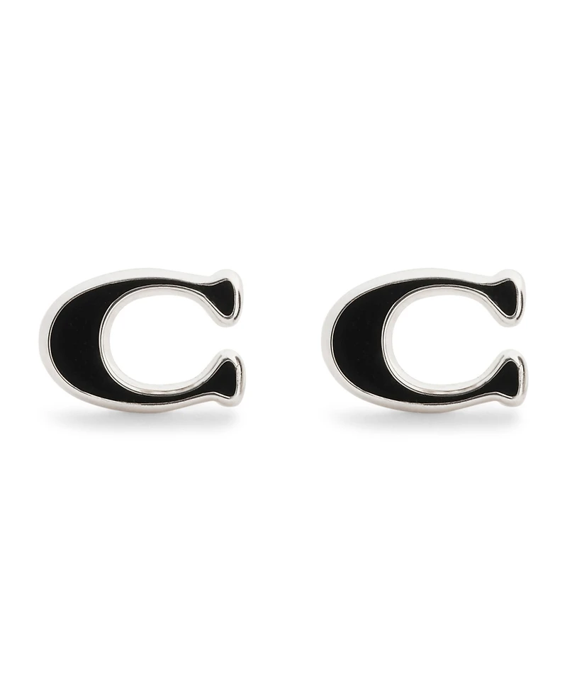 Coach Black Signature C Enamel Stud Earrings