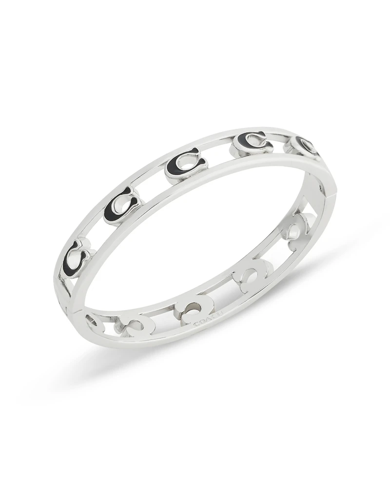 Coach Black Signature C Enamel Openwork Bangle Bracelet