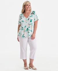 Jm Collection Plus Reve Garden V-Neck Lace-Up T-Shirt, Macy's Exclusive