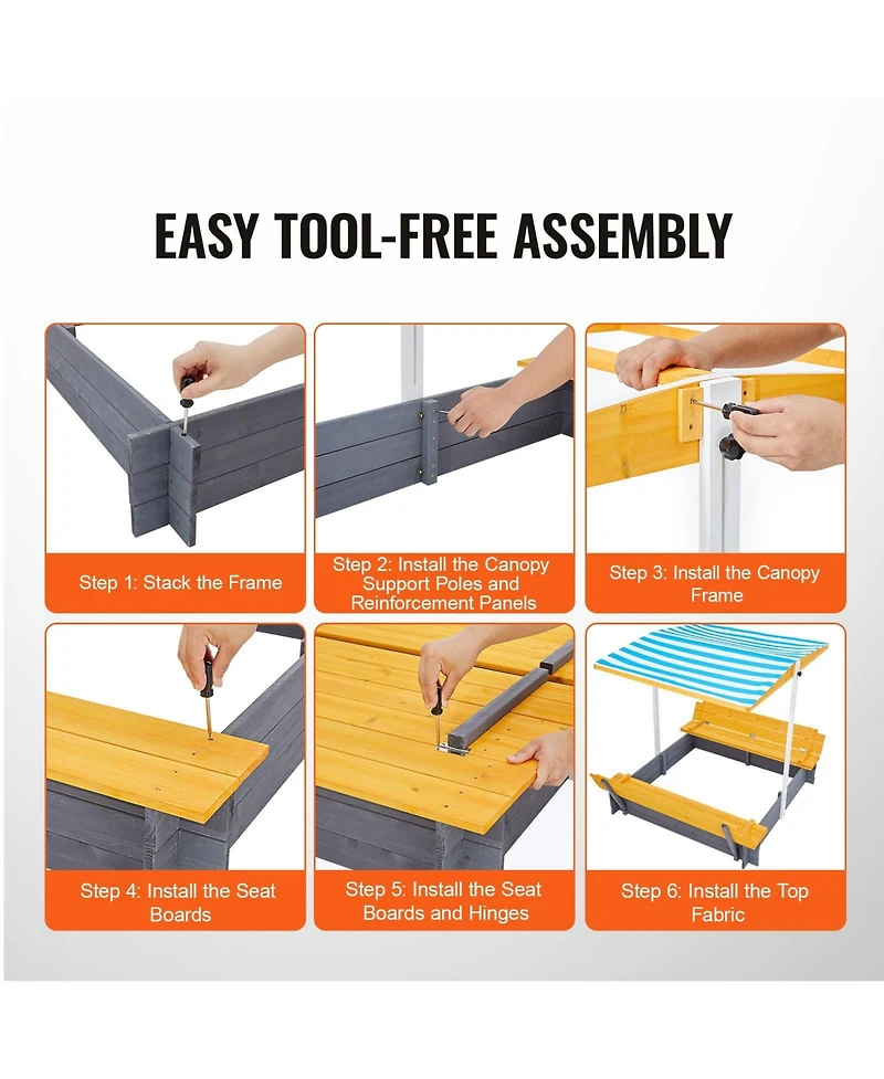 Sugift Large Wooden Sandbox with Canopy & Bench Seats